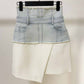 Hight Waisted Jean Skirt Blue and White Short Irregular Denim Skirt