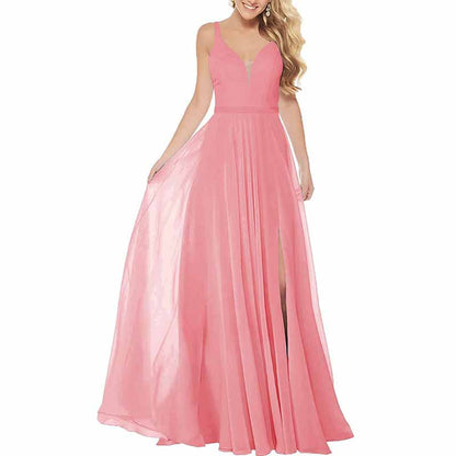 Long Simple Bridesmaid Dresses with Slit for Women Spaghetti Straps Prom Dresses