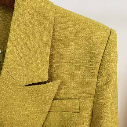 Women's Luxury Fitted Blazer Golden Lion Buttons Coat Olive/ Yellow