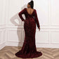 Women Plus Size Wine Red Prom Mermaid Gowns High Split Sequin Prom