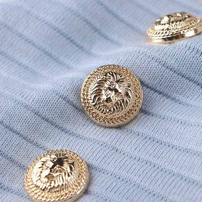 Women Light Blue button-up knitted minidress Ribbed Dress Fine-ribbed Dress