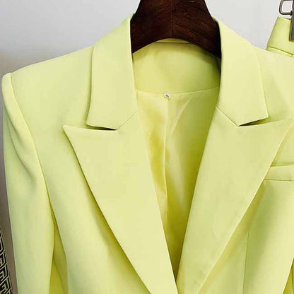 Women Light Yellow Blazer + Flare Trousers Suit Two Piece Pantsuits