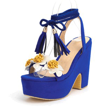 Women's Shoes Platform Heels Sandals Suede Flower Block Heels