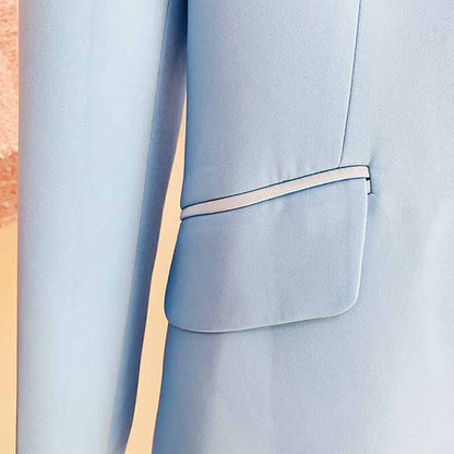 Women Sky blue Blazer + Flare Trousers Suit