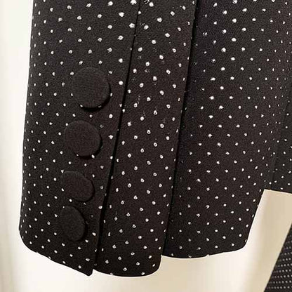 Women Black Bling Bling Bra+ Blazer + Flare Trousers 3 Pieces Suit