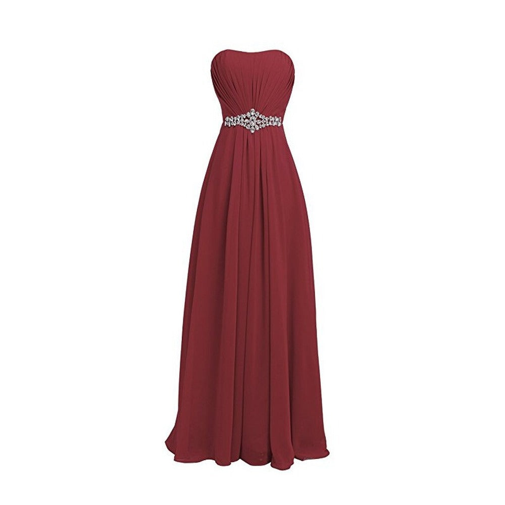 Women's Strapless Lace up Back Bridesmaid Evening Formal Maxi Dresses