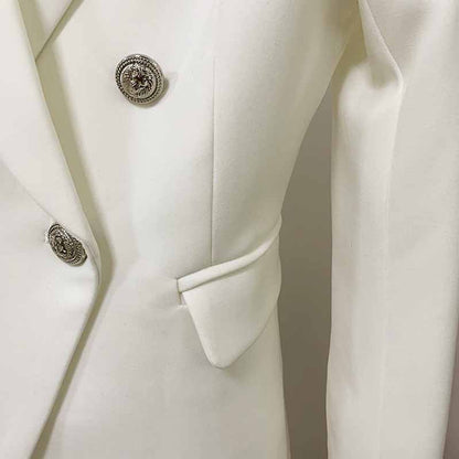 Womens Coat Double Breasted Lion Button Blazer with Metal Outwear