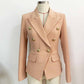 Women's Golden Lion Buttons Nude Pink Fitted Blazer Jacket