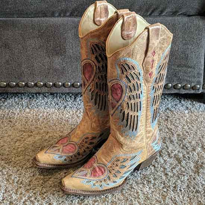 Women's Floral Embroidery Boots Country Cowgirl Boot