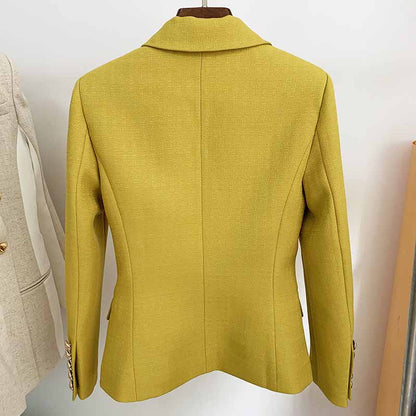 Women's Luxury Fitted Blazer Golden Lion Buttons Coat Olive/ Yellow