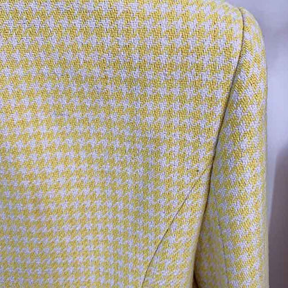 Women's Fitted Gold Lion Buttons Fitted Jacket Yellow Houndstooth Check Blazer