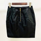 Hight Waisted Formal Leather Skirt Gold-tone Mini Wrap Hip Skirt