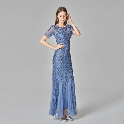 sd-hk Women's Plus Size Embroidery Mermaid Evening Party Maxi Dress