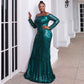 Women Plus Size Green Sequin Prom Dress Evening Maxi Dresses for Weddings