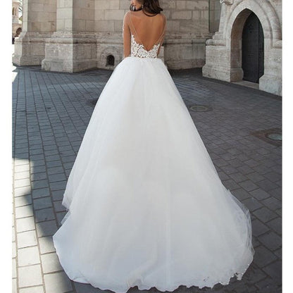 Lace Wedding Dress Sweetheart A-line Long Tulle Country Style Bridal Gowns