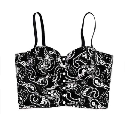 Womens Crop Tops Sleeveless Floral Push Up Corset Bra Cami Tank