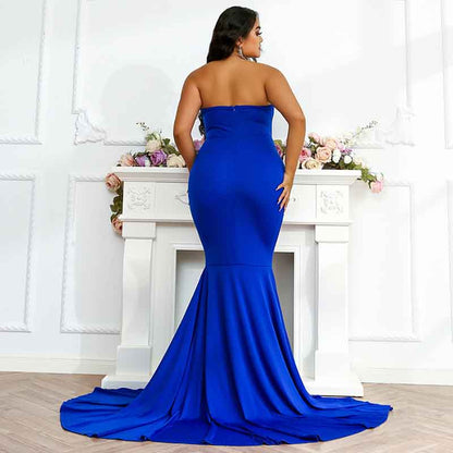 Women Prom Gown Plus Size Strapless Slit Front Wedding Evening Party Maxi Dress