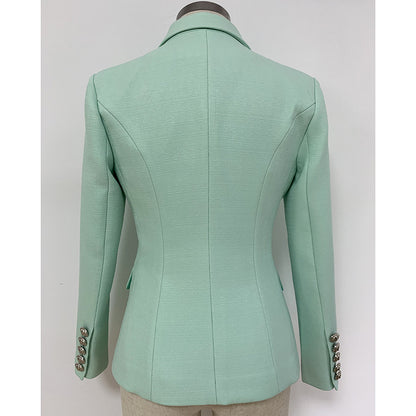 Women's Fitted Silver Lion Buttons Fitted Jacket Mint Green Blazer