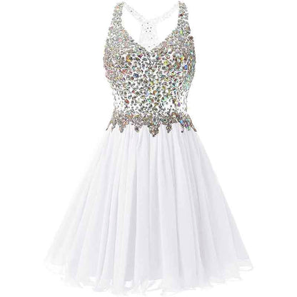 Women's Beaded Chiffon Homecoming Dresses Short Prom Gown Short Cocktail Party Dress