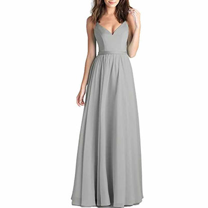 Women's V-Neck Pleated Chiffon Bridesmaid Dresses Long Prom Dress Evening Dress