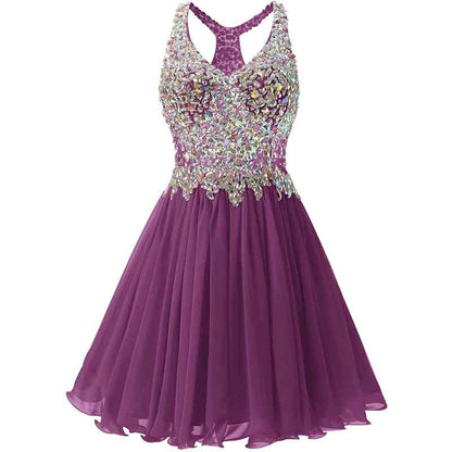 Women's Beaded Chiffon Homecoming Dresses Short Prom Gown Short Cocktail Party Dress