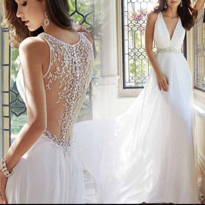 Women's Wedding Dress V-Neck Sleeveless Lace Double Bridal Dress