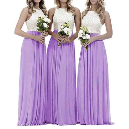 Lace Bridesmaid Dresses Sleeveless Long A Line Chiffon Wedding Guest Dresses