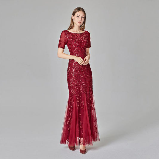 sd-hk Women's Plus Size Embroidery Mermaid Evening Party Maxi Dress