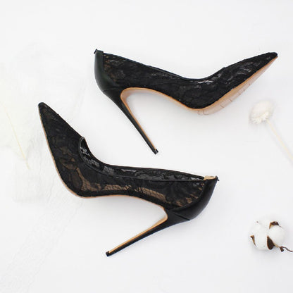Elegant lace stiletto heels by sd-hk with pointed toe and high slender heels for a sophisticated look