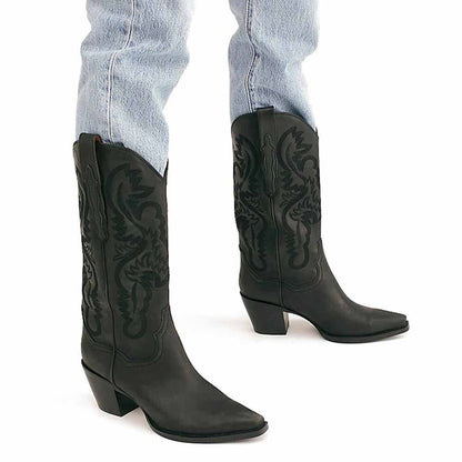 Black embroidered cowgirl boots wedding with stylish stitching, perfect for special occasions or casual wear