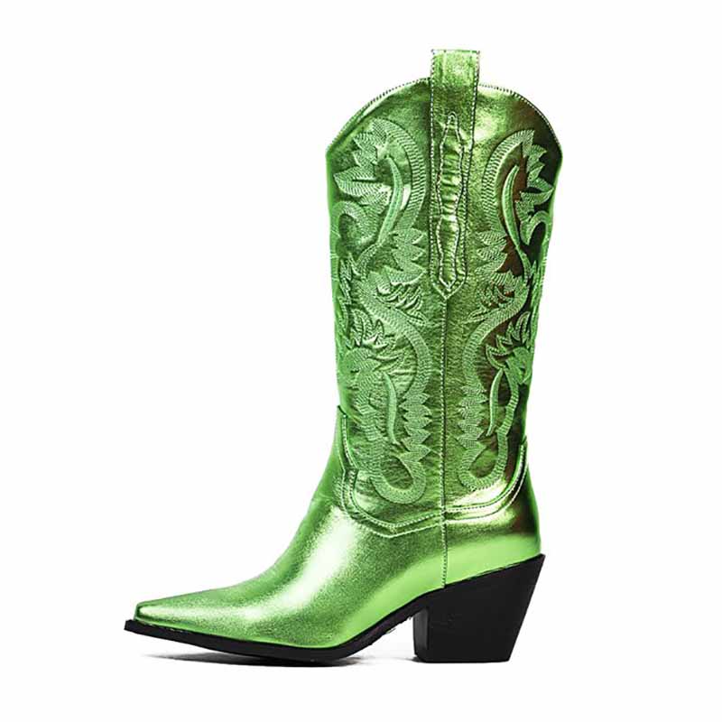 Shiny green embroidered cowgirl boots wedding with intricate floral designs for stylish occasions
