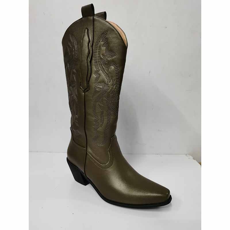 Olive Green Embroidered Cowgirl Boots Wedding with Stylish Design and Comfortable Heel