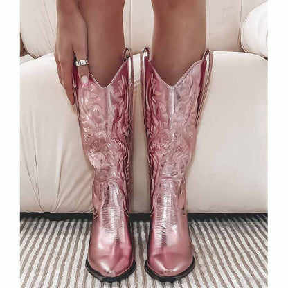 Pink embroidered cowgirl boots wedding with intricate floral designs for a stylish bridal look