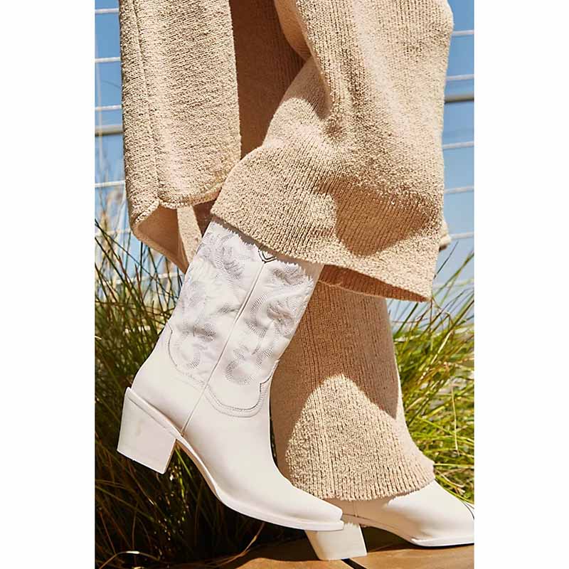 Stylish white embroidered cowgirl boots wedding perfect for a trendy bridal look