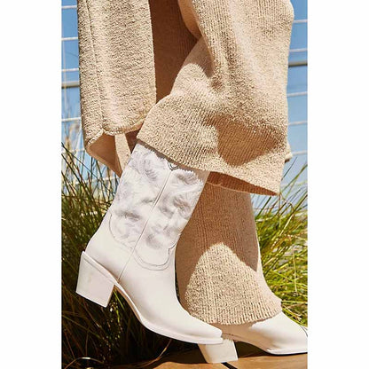 Stylish white embroidered cowgirl boots wedding perfect for a trendy bridal look