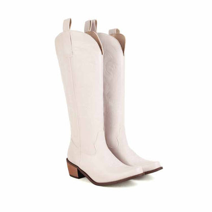 Tucomosi embroidered cowgirl knee high boots in soft pink with stylish stitching for a chic western look