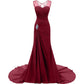 Elegant burgundy maxi dress with lace details, ideal evening long dresses for weddings