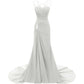 Elegant gray maxi dress with beaded straps and a flowing train, perfect for evening long dresses for weddings