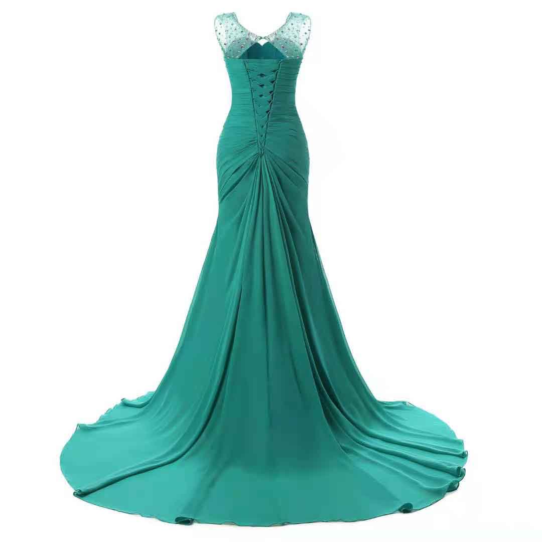 Elegant teal maxi dress with a fitted bodice and flowing skirt, perfect as evening long dresses for weddings.