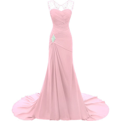 Elegant pink maxi dress with beaded neckline, perfect for evening long dresses for weddings