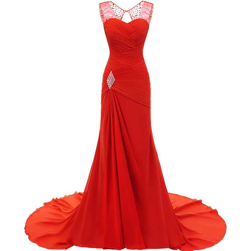 Elegant red maxi dress with crystal embellishment, perfect as evening long dresses for weddings