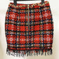 Women Houndstooth Check Skirt Red Chain Tweed High Waisted Short Skirt