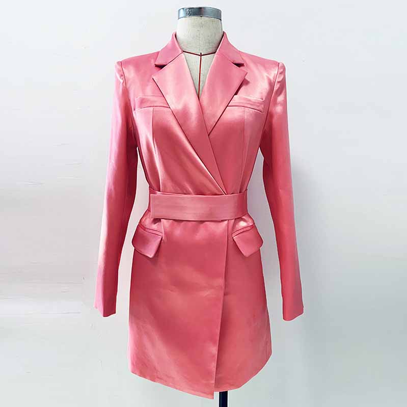 Women's Satin Dresses Jackets Waistband Satin Dress Coat