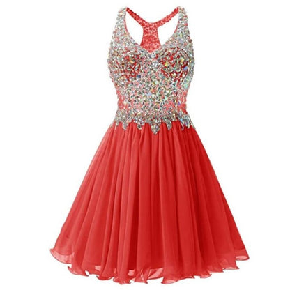 Women's Beaded Chiffon Homecoming Dresses Short Prom Gown Short Cocktail Party Dress