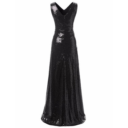 Sequin Bridesmaid Dress Sleeveless Long Maxi Evening Prom Dresses