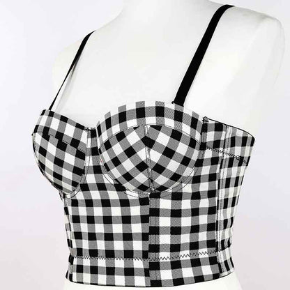 Women's Night Out Spaghetti Straps Bra Party Checkered Tank Top