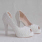 Women's Lace Stiletto High Heels Platform Wedding Pumps Peep Toe Bride Shoes