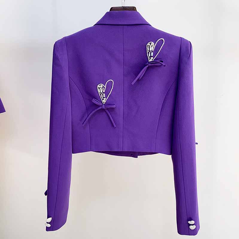 Women's Heart Jewellery and Bows Decoration Short Loose Fit Blazer Jacket Coat