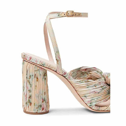 Women Pleated Knot Heeled Sandal with Ankle Strap Summer Bridesmaid Dress Shoes