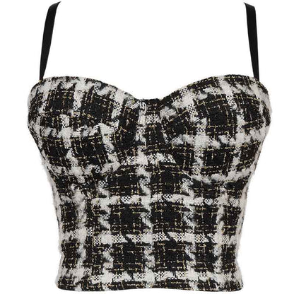 Women Hound's-tooth Check Spaghetti Straps Bra Summer Party Tank Top